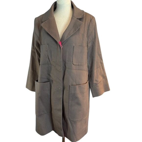NWOT T TAHARI Cotton Coat Jacket Spring Summer Weight Lined Pockets Taupe M - Picture 2 of 9